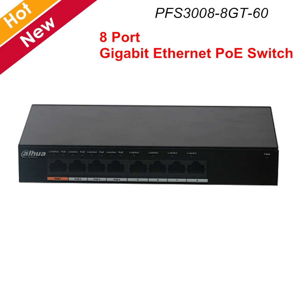 Dahua 8 Port Gigabit Ethernet PoE Switch with 4 PFS3008-8GT-60 for CCTV IP Security systems Transmission device | Безопасность и