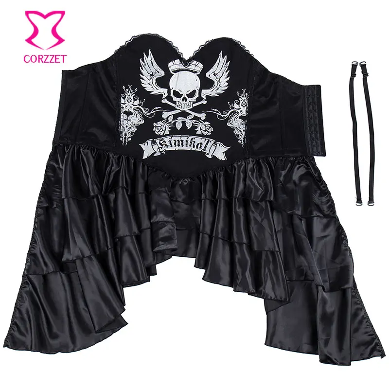 Готический Панк Серебряный Череп узор стимпанк корсет платье без бретелек Overbust