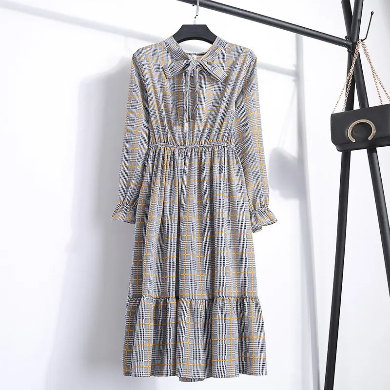 Весеннее Новое Женское платье с длинным рукавом цветочным принтом шифоновое