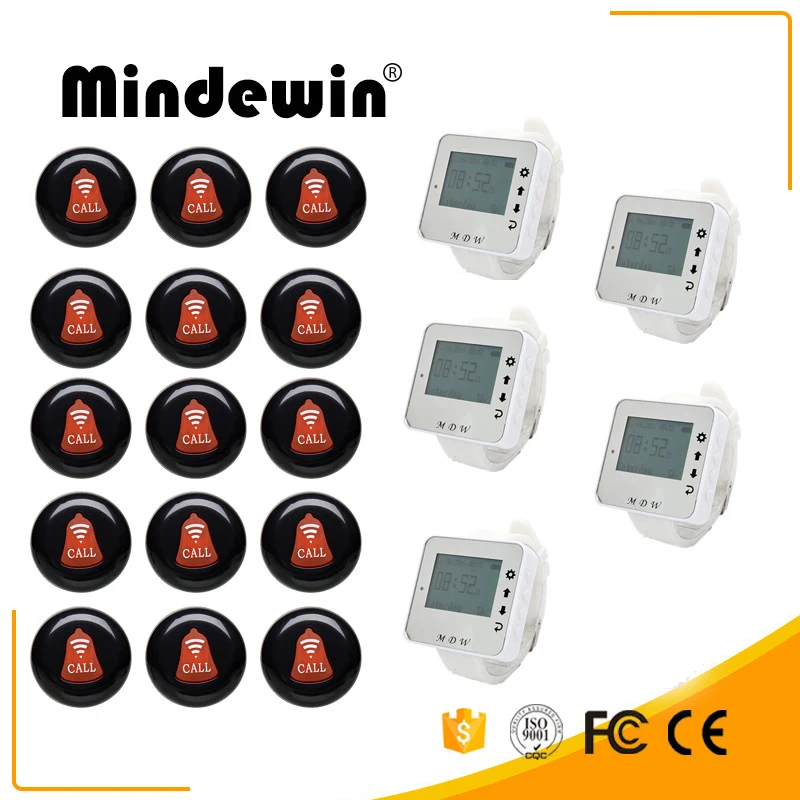 Mindewin Беспроводная система пейджера 5 наручных часов M W 1 15 разноцветных кнопок