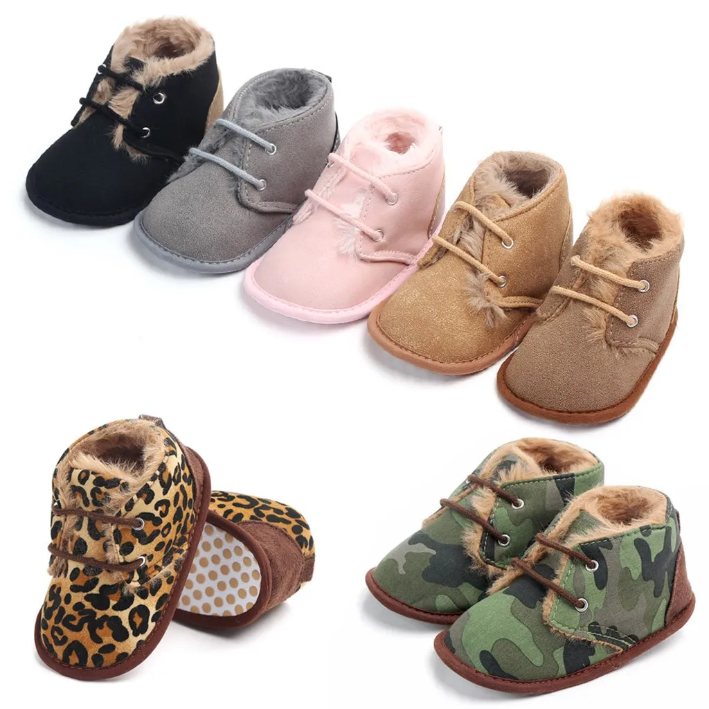 

2019 Newborn Baby Girls Warm Patchwork Anti-Slip First Walkers Boots Soft Sole Shoes