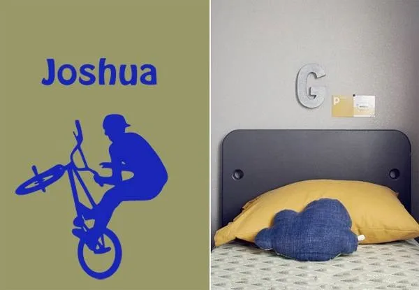 Стикер на стену для детской комнаты с возможностью выбора имени и цвета: Крутой персонализированный стикер на стену BMX STUNT.