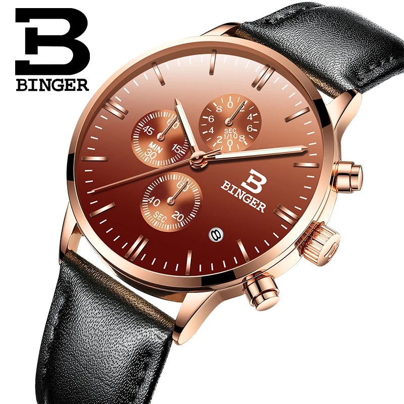 

Imported Japan Quartz Calendar Watches for Men Fashion Coffee Real Leather Wristwatch Workable Sub Dial Chronograph Watch Analog
