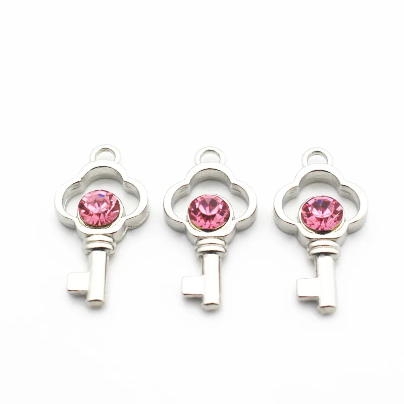 

newest 20pcs/lot Metal Silver key crystal Dangle Charms Fit DIY Necklace Bracelet Jewelry