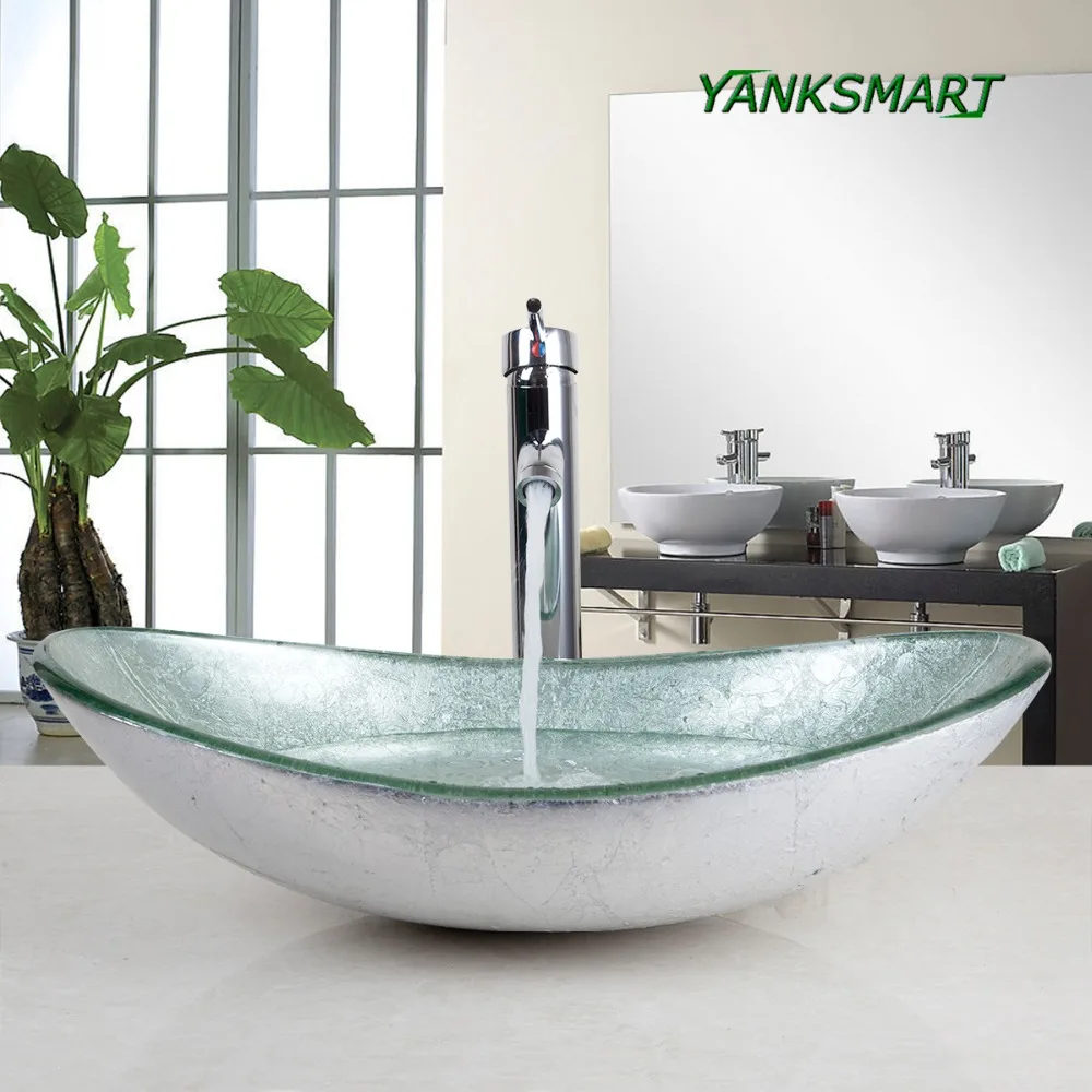 YANKSMART Овальный смеситель для умывальника ванной комнаты из закаленного стекла