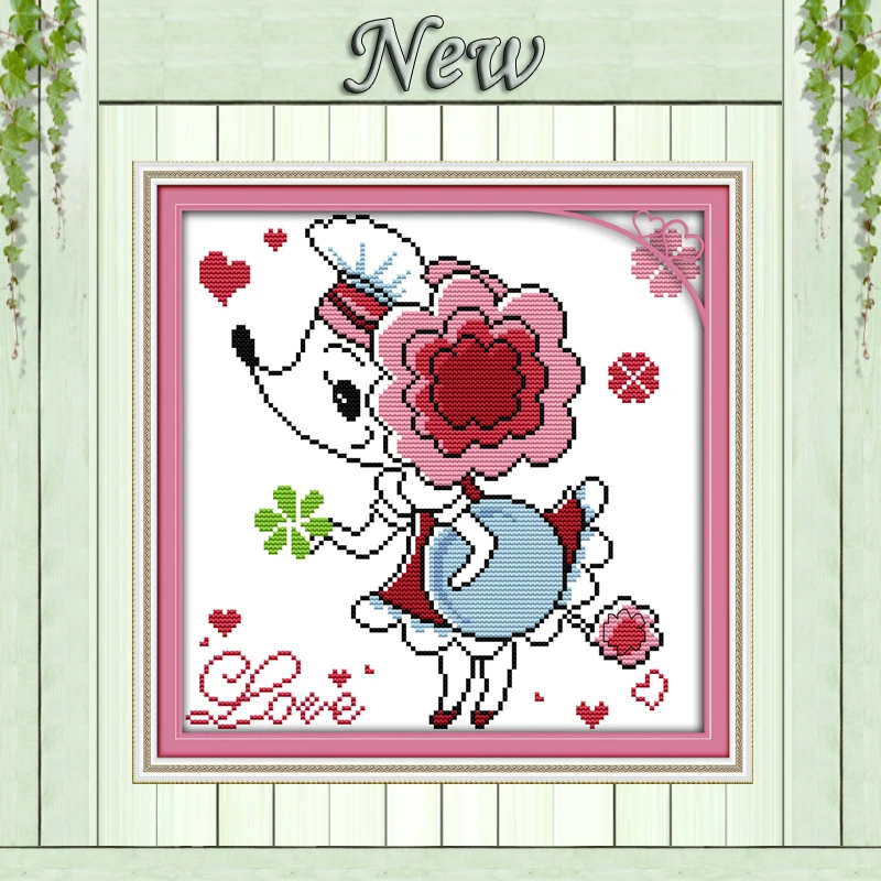 Картины с изображением милой мыши цветами и девушкой подсчет печати на холсте DMC