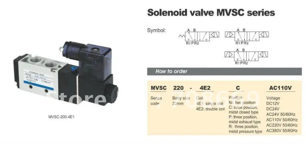 

MVSC260-4E1 220V AC 5Port 2Pos 1/4 "BSP электромагнитный воздушный клапан с одной катушкой Led
