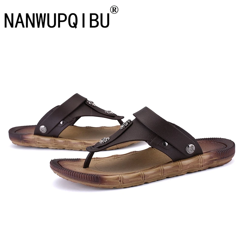 Мужские сандалии на плоской подошве Нескользящие пляжные летняя обувь для улицы