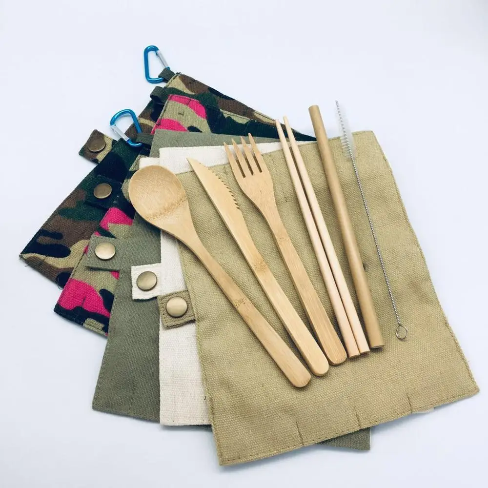 

Bamboo Travel Utensil Set Organic Reusable Flatware Utensils dinnerware set bamboo cutlery fork spoon knife set Eco Friendly
