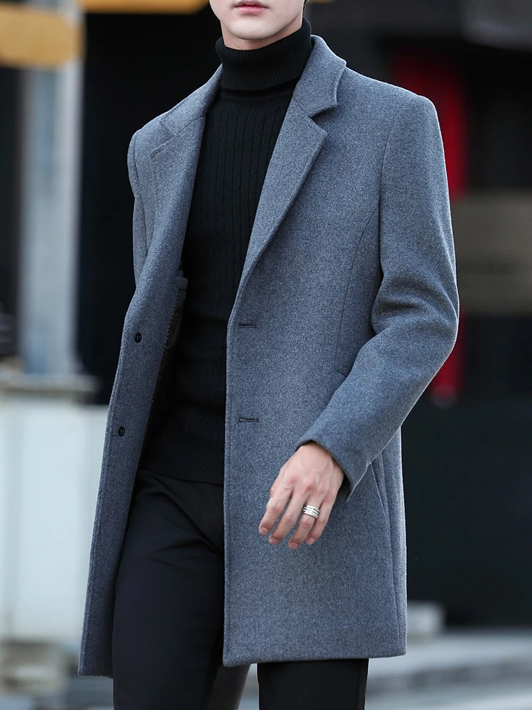 Зимнее мужское шерстяное длинное пальто Толстая теплая Роскошная деловая