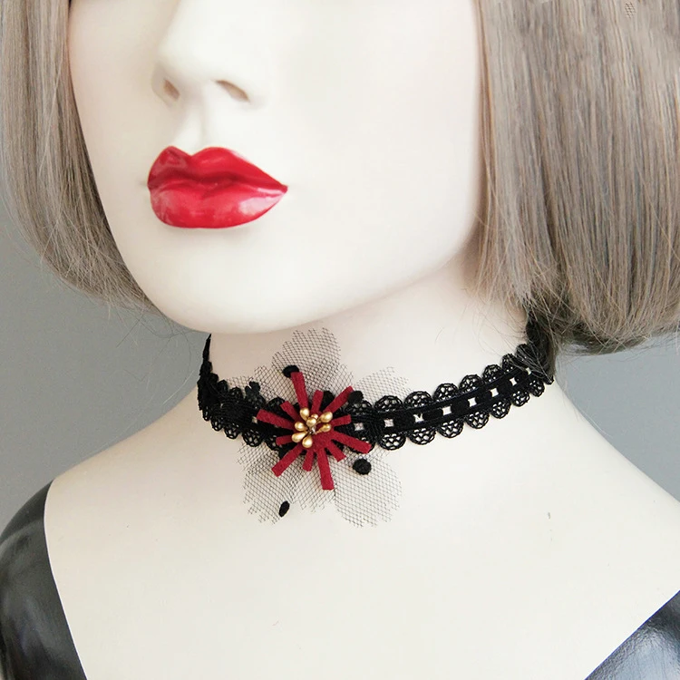 

MIARA.L flower stretch necklace clavicular chain necklace Korean version of sweet fashion short neck band accessories