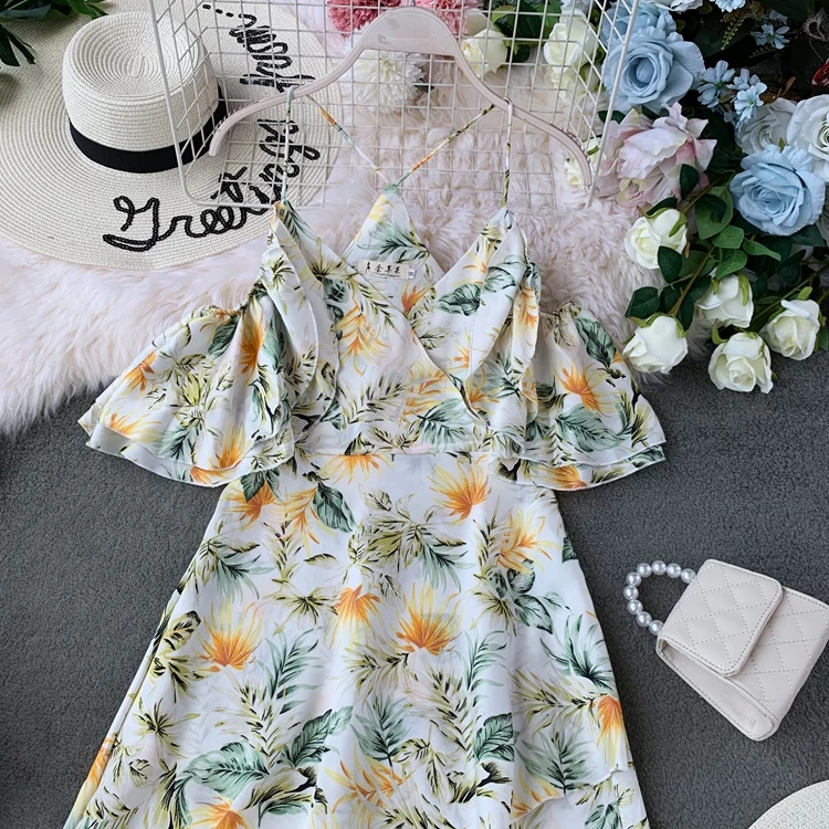 Женское пляжное платье ALPHALMODA шифоновое с оборками открытыми плечами и цветочным