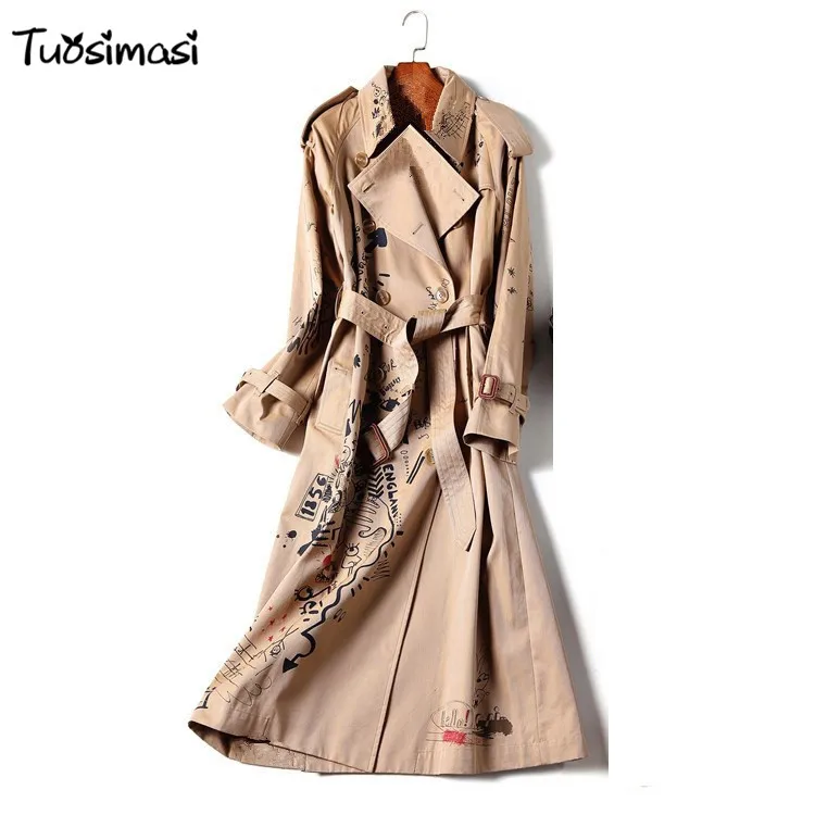 2018 штормовка новые граффити пальто с принтом Брендовое Пальто Длинные цвета хаки
