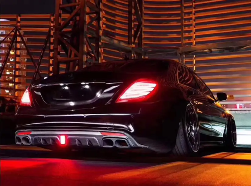 Углерода Finber 4 розетки задний бампер диффузор с выхлопные советы для BENZ W222 S63 S65 BY EMS