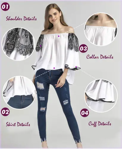 

Fashion Women Ladies Casual Party Shirts Summer Long Sleeve Loose Tops Blouse Jumper Lace Off Shoulder Chiffon Blouses Shirts