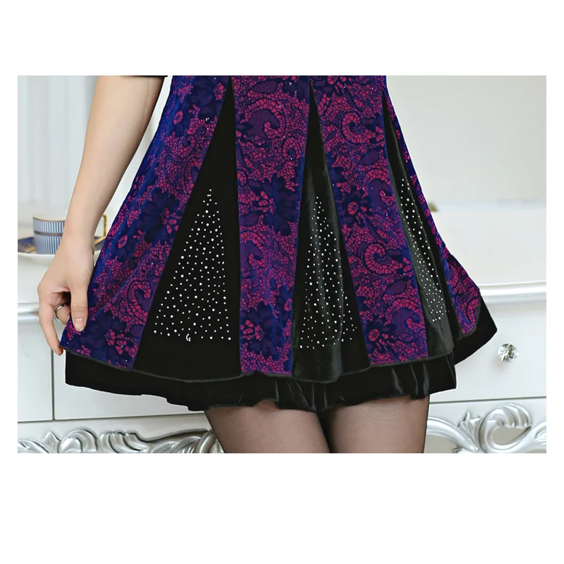 Осень-зима 2016 Новинка Для женщин платье с принтом пуловер круглым вырезом бархат