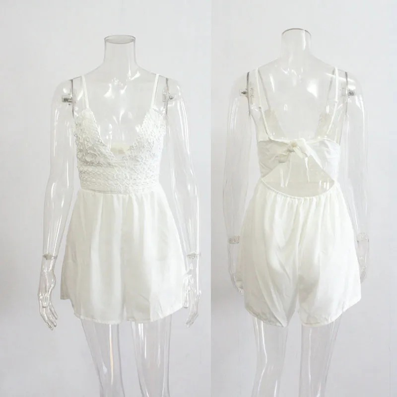 Мода Кружева сращены Для женщин Playsuit летние без рукавов с v-образным вырезом
