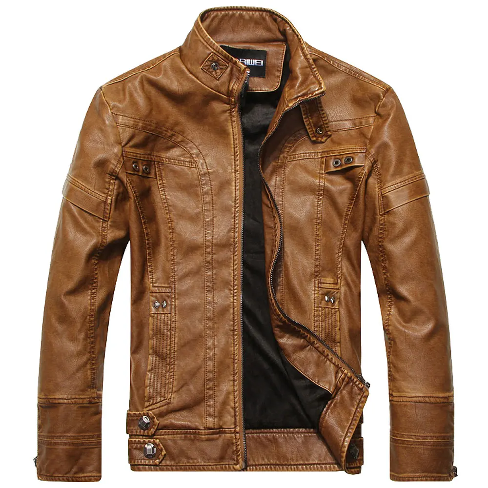 Style1 Yellow Новое поступление Осенняя брендовая кожаная куртка для мужчин Jaqueta Couro Masculino, мужская кожаная куртка-бомбер, меховые Мотоциклетные Куртки - Цвет: Style1 Yellow