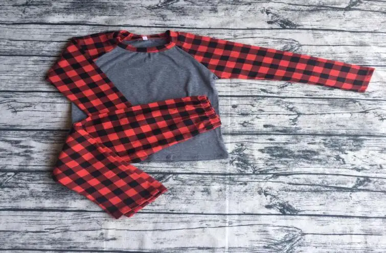 

Baby red black plaid long sleeve pajamas children kids round neck warmth and comfortable pajamas
