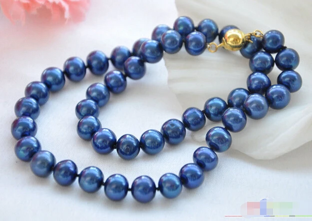 

17" 10mm ROUND BLUE FRESHWATER PEARL NECKLACE AAA+