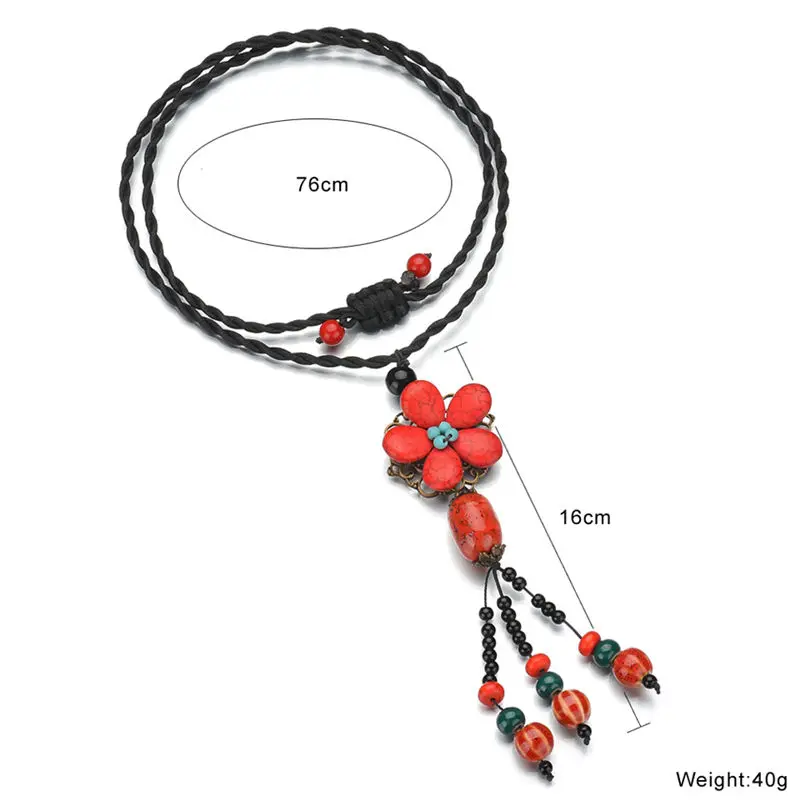 Женское ожерелье с подвеской из натуральной Красной бирюзы в стиле ретро |