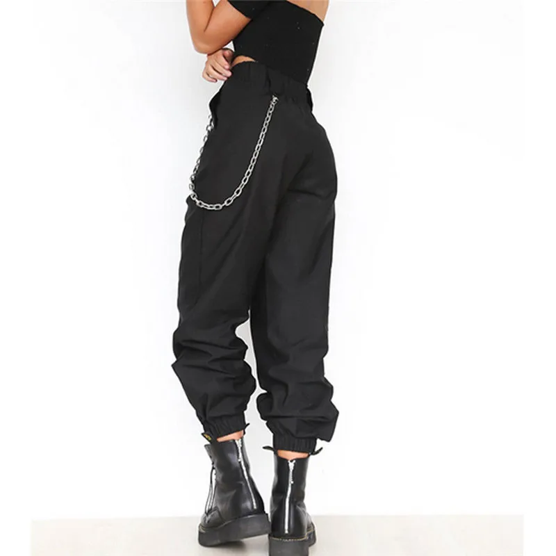 

hirigin Fashion Women High Waist Chain Hip-Pop Combat Cargo Harem Pants Leggings 2018 lady plus size stretch Trouser femme