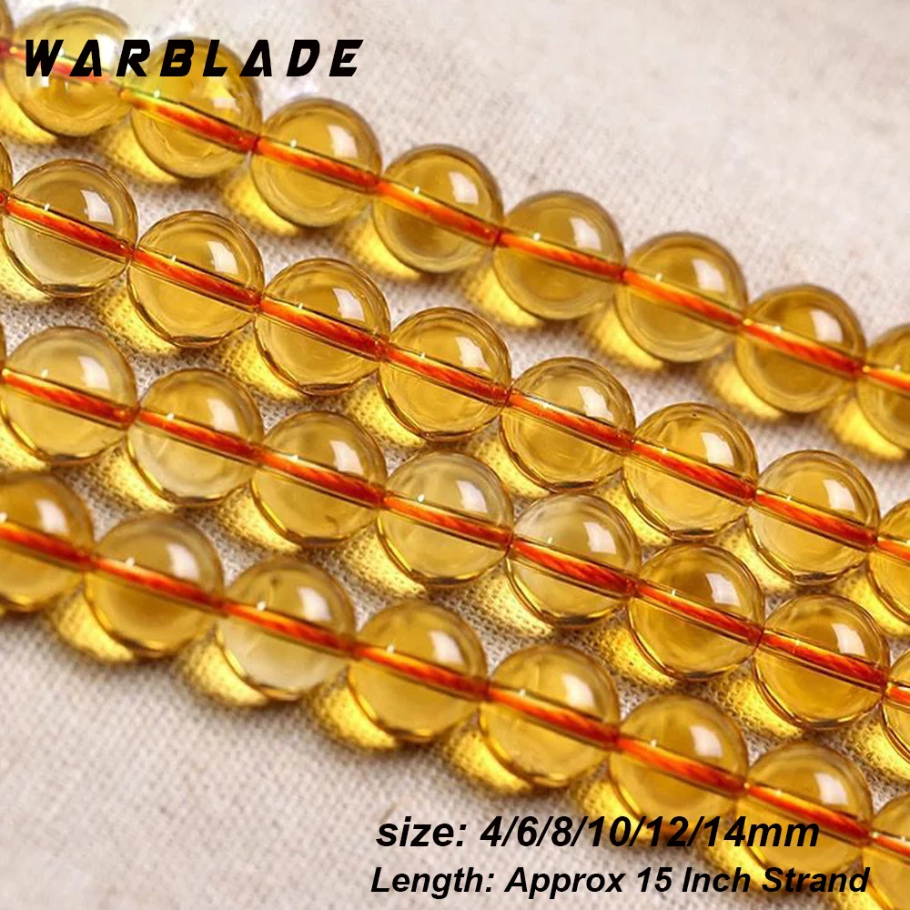 

WarBLade Natural Stone Citrine Beads Round Yellow Crystal Loose Beads 4mm 6mm 8mm 10mm 12mm 14mm For DIY Bracelet Jewelry Making