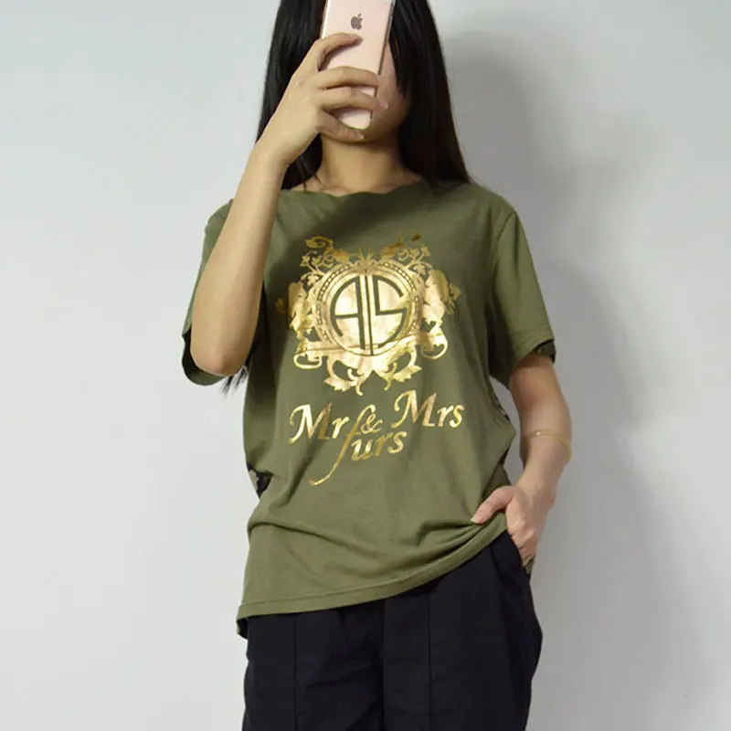 

Hot Summer Mr & Mrs fur printing design camouflage back Summer cotton T-shirt