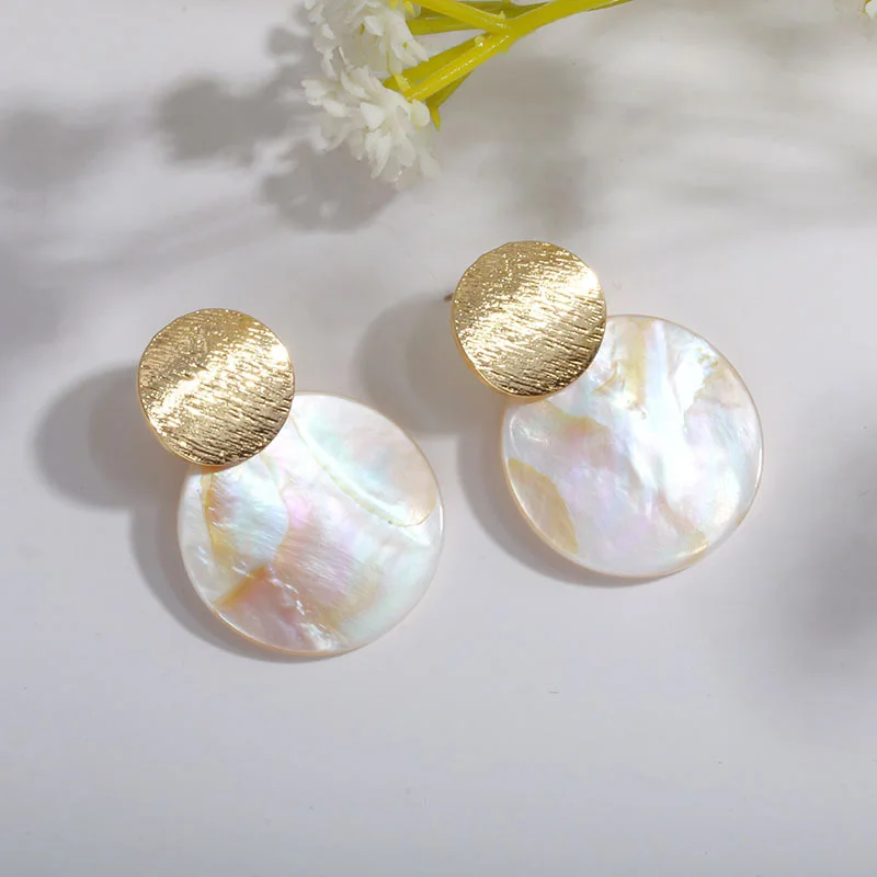 Серьги Boho Abalone из натуральной раковины для женщин, Винтажные серьги в морском стиле, круглые геометрические серьги-капли, богемные серьги в виде листьев