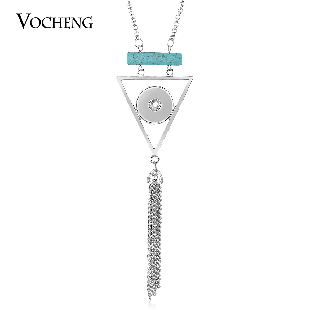 

10pcs/lot Vocheng Snap Charms Sweater Chain Tassel Necklace 80cm Fit 18mm Button Triangle with Stainless Steel Chain NN-559*10