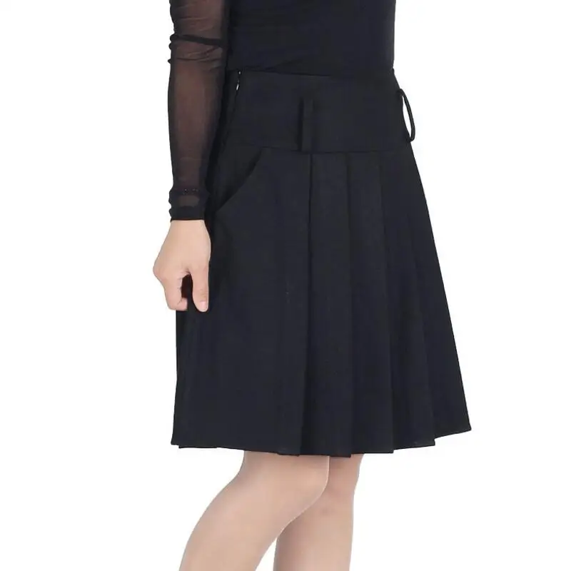 Женская шерстяная плиссированная юбка до колена с высокой талией повседневная
