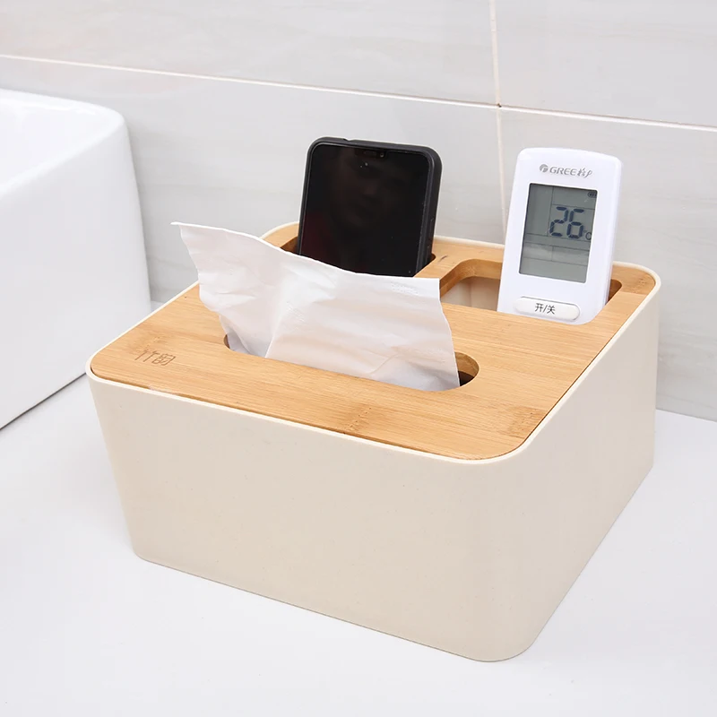 Bamboo Rectangular Tissue Box Can Put Mobile Phone And Air Conditioning Remote Control Storage 3164 | Дом и сад