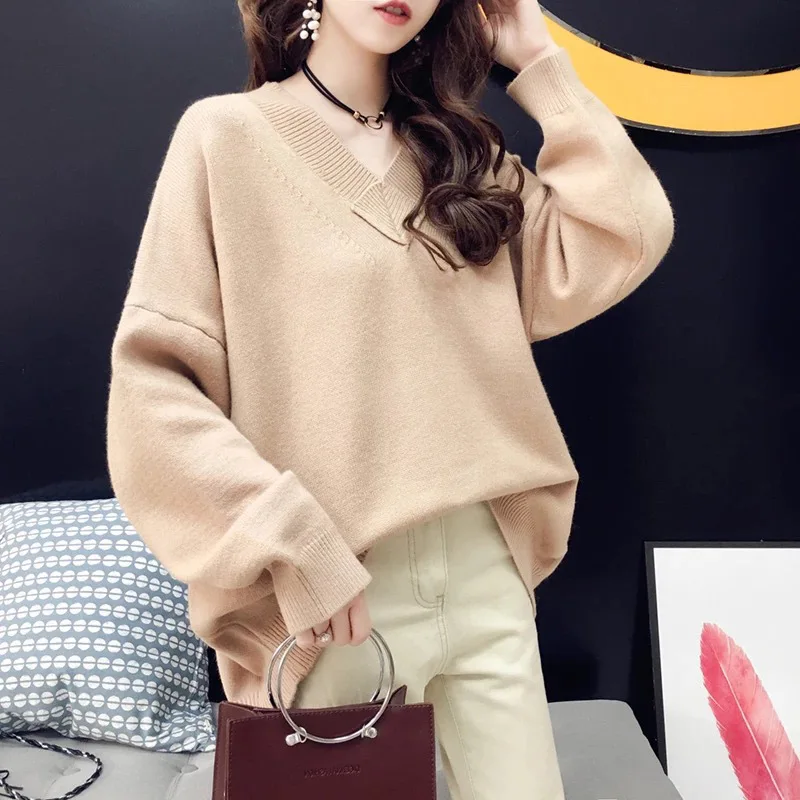 JH0049 Khaki HSA, женский зимний сексуальный пуловер и свитера, большие размеры, зимние топы, сексуальный женский свитер с v-образным вырезом, джемпер, теплый, толстый, уличная одежда, пуловер - Цвет: JH0049 Khaki