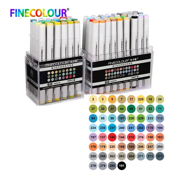 Finecolour профессиональный Перманентный маркер для рисования на спиртовой основе с кляксами для Manga маркер для рисования 24/36/48/60/72 маркер для рисования набор - Цвет: 60 Standard box
