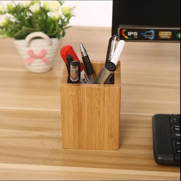Creative Korean  Bamboo Desktop Pen Holder Desktop Stationary Organizer