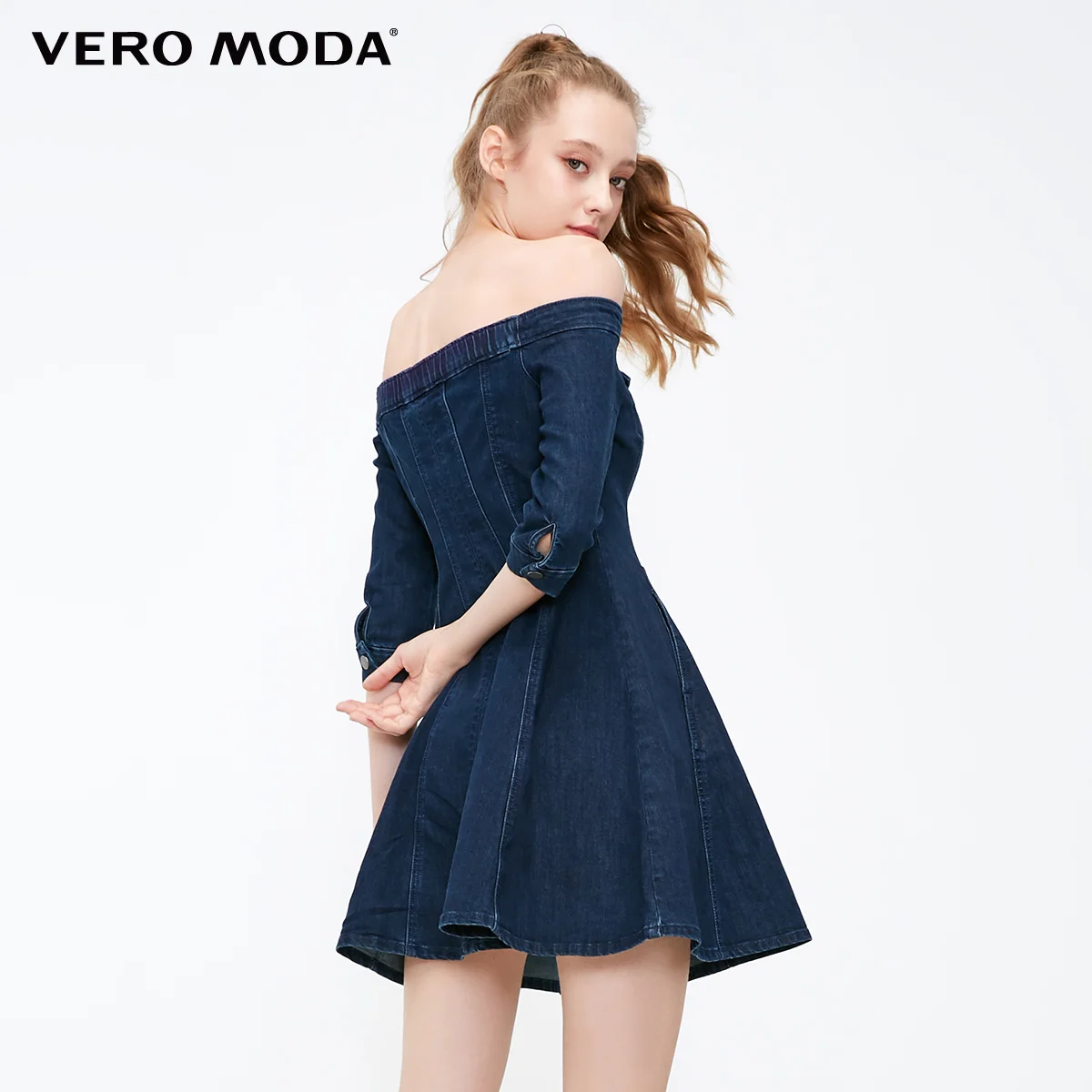 Vero Moda Новое Женское джинсовое платье с открытыми плечами и рукавами-3/4, приталенные вечерние платья | 318342502