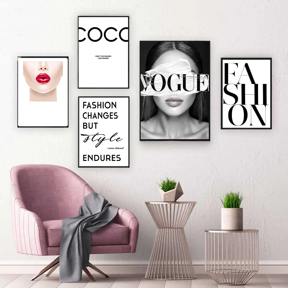 Модный настенный плакат Vogue COCO с губами и сексуальной девушкой минималистичный
