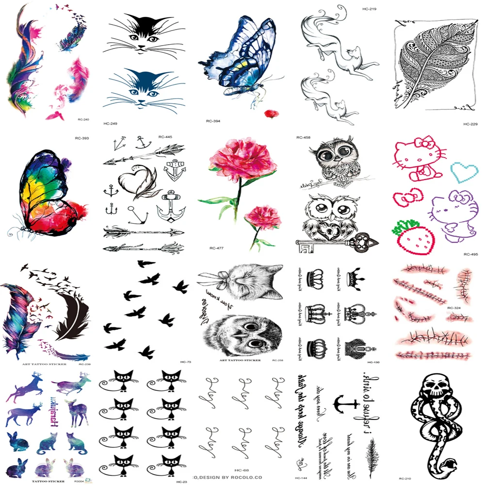 Водонепроницаемые Поддельные Временные татуировки Харадзюку 20 шт. 1 набор черные
