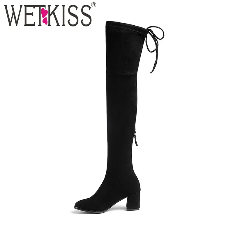 WETKISS/новейшая модель женские Сапоги выше колена высокие сапоги из эластичной