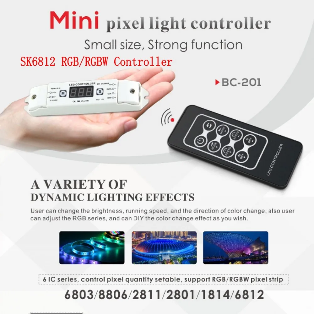 Новый светодиодный контроллер WS2812B WS2811 WS2801 LPD6803 LPD8806 SK6812 RGBW WWA RGB Pixel с
