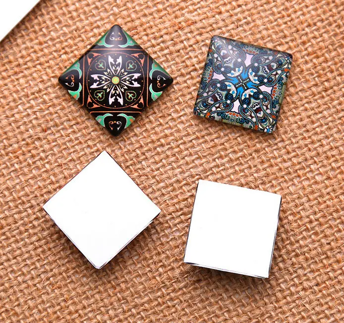 Декоративные квадратные кабошоны ручной работы с рисунком стеклянная