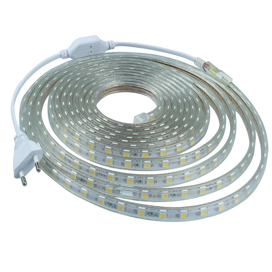 

AC 220v 230v led strip light waterproof 5050 ip67 ip68 cool white wame white red green blue red outdoor led tape rope with plug