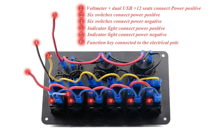 WUPP переключатель панель 5 в двойной Usb Автомобильное зарядное устройство 12 в вольтметр 6 банд Авто Лодка прикуриватель синий светодиод кулисный переключатель панель