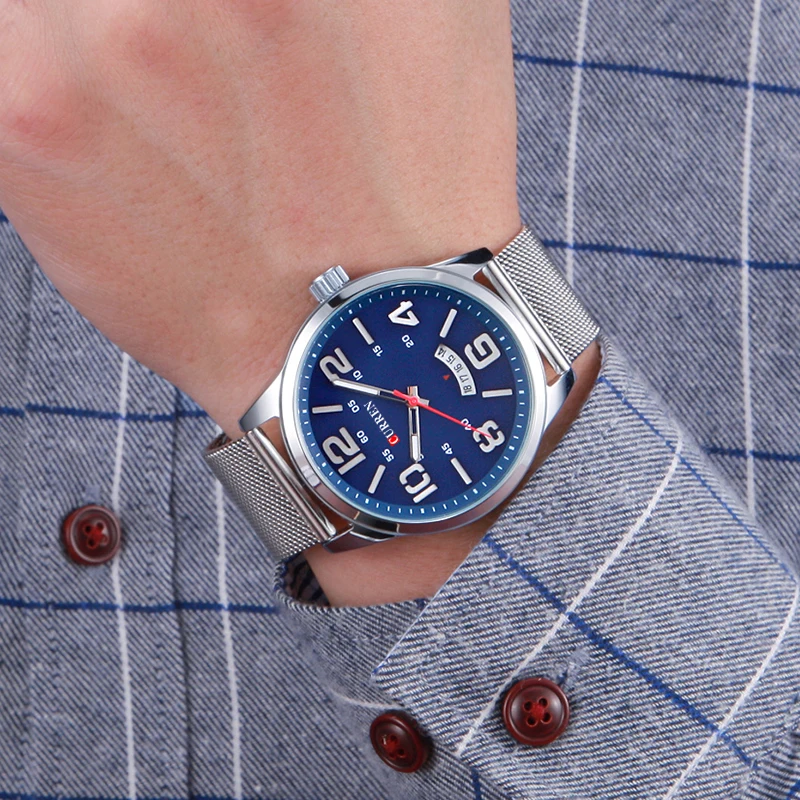 2018 Curren Часы мужские брендовые роскошные серебряные с сетчатым ремешком