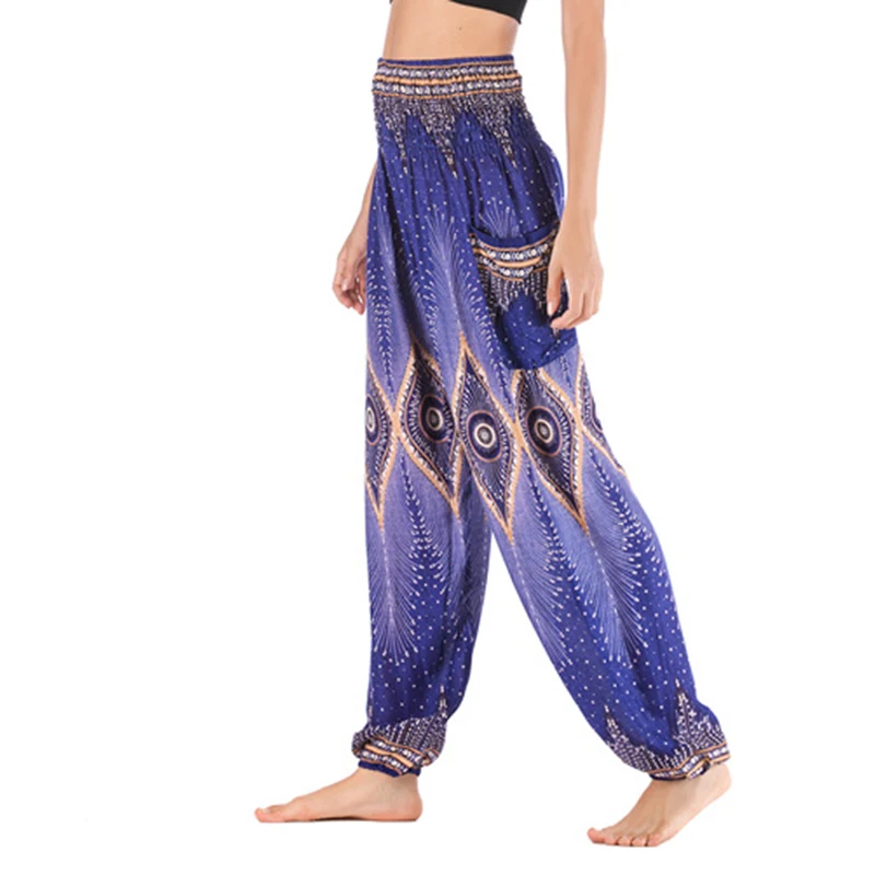 Летние женские брюки с широкими штанинами Boho шаровары цифровым принтом длинные