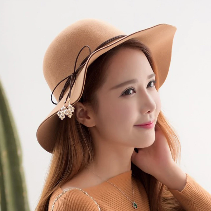 

2020 Autumn and Winter Ladies Hat Fashion Woolen Cap Fashion Big Pendant Temperament Felt Hat Solid Color Adjustable Caps MZ-08