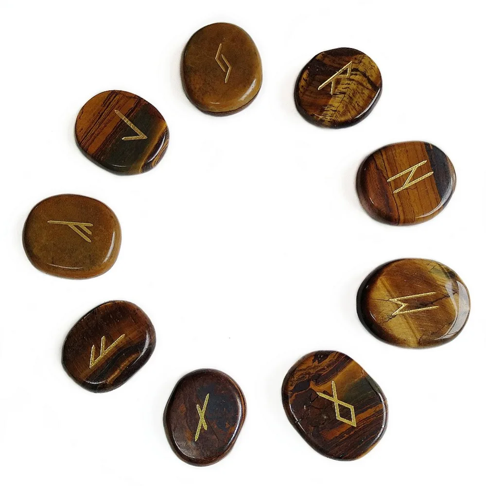 25 шт. Природный Тигровый глаз ладони камень Викинг руны камни комплект резные