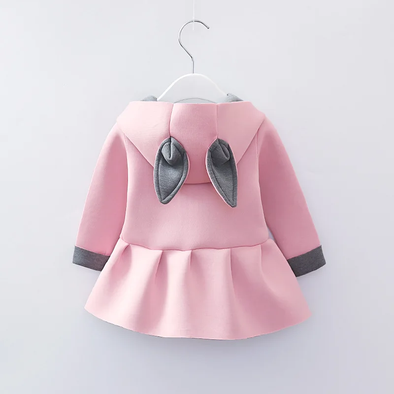 Baby Girl Rabbit Hooded Cotton Jacket for Autumn Spring Kid Space Outwear Pink and Grey 2 Colors | Детская одежда и обувь