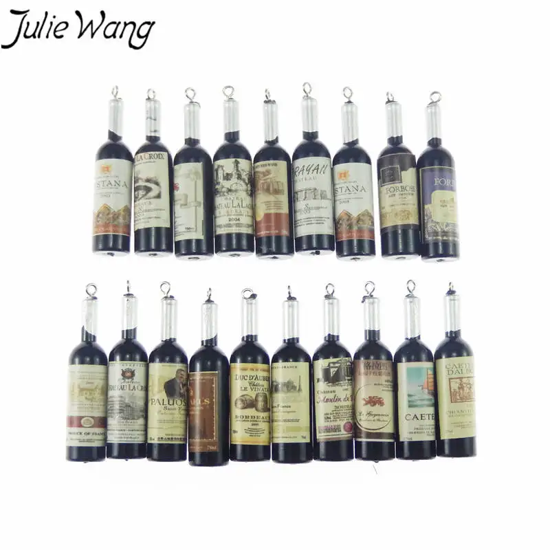 Julie Wang 10pcs Black Resin Wine Bottles Creative Charms Pendant Suspension Necklace Jewelry Making Earring Accessory