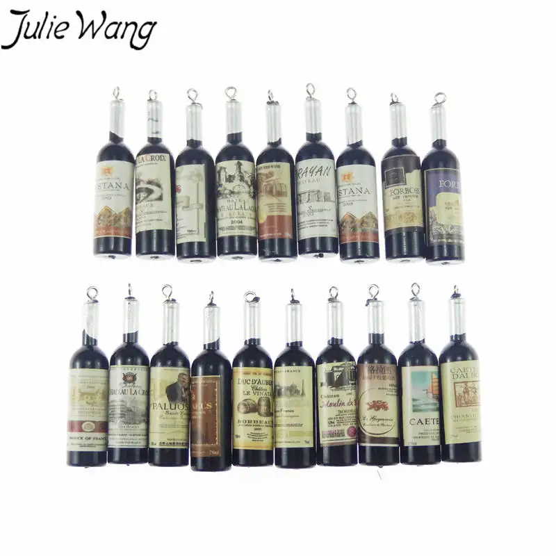 Julie Wang 10pcs Black Resin Wine Bottles Creative Charms Pendant Suspension Necklace Jewelry Making Earring Accessory | Украшения и